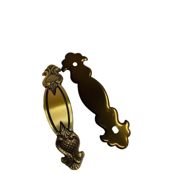 Set of 4 Vintage Style Drawer Pulls with Backplates 3" Center to Center 4 1/4"L - Picture 5 of 7